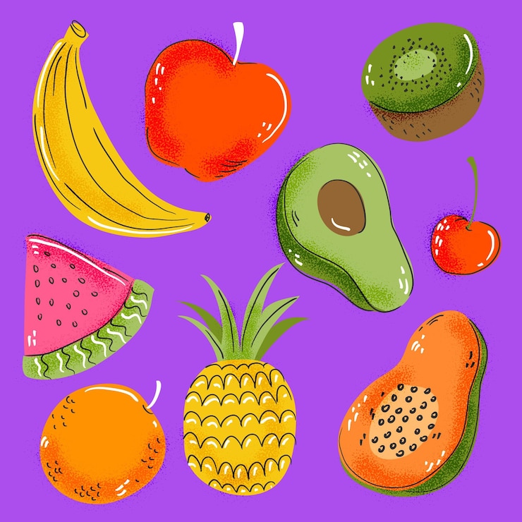 Vetor grátis pacote de frutas deliciosas desenhadas à mão
