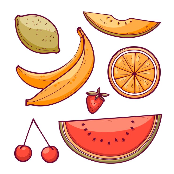 Vetor grátis pacote de frutas frescas desenhado à mão