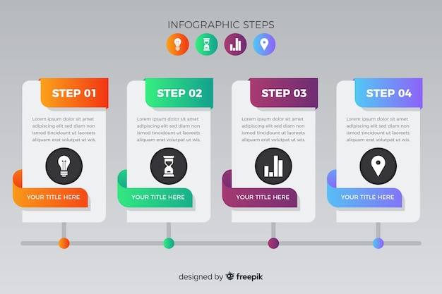 Pacote de gradiente infográfico passos