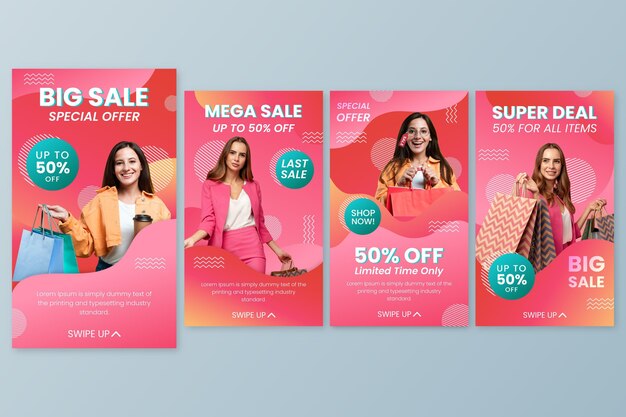 Pacote de história instagram de venda gradiente