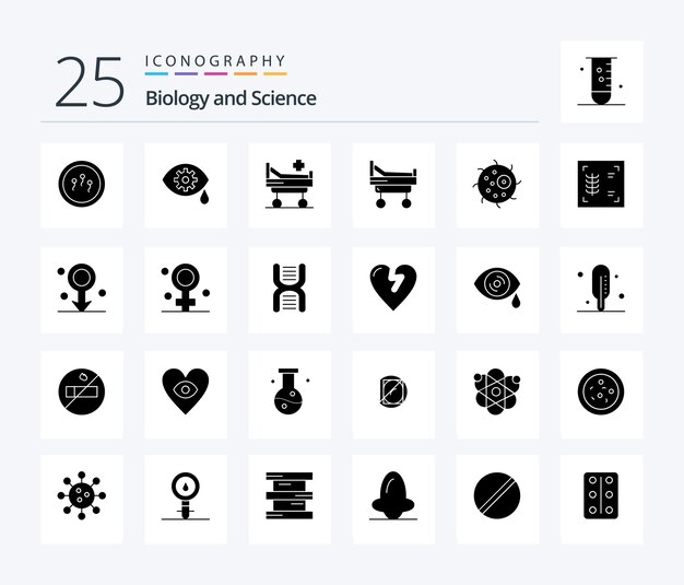 Vetor grátis pacote de ícones biology 25 solid glyph, incluindo costelas de biologia, célula torácica do hospital