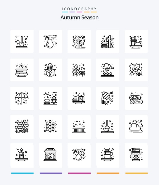 Vetor grátis pacote de ícones creative autumn 25 outline, como condimento de tigela, pera, cafeeiro