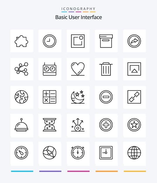 Vetor grátis pacote de ícones creative basic 25 outline, como compartilhamento de relógio de arquivo de timer