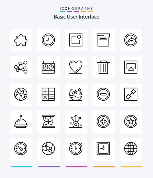 Pacote de ícones Creative Basic 25 OutLine, como compartilhamento de relógio de arquivo de timer