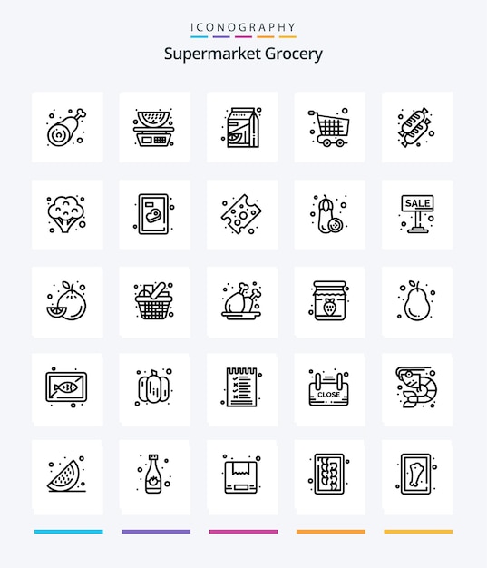 Pacote de ícones creative grocery 25 outline, como checkout pak de checkout de melancia