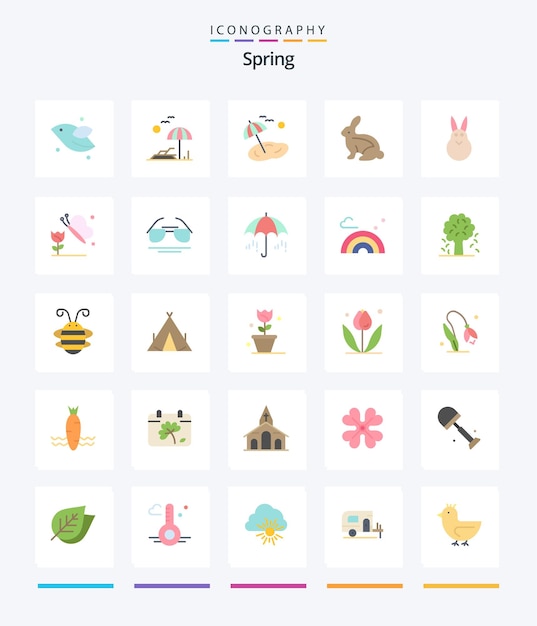 Vetor grátis pacote de ícones creative spring 25 flat, como ver galsses coelhinho borboleta borboleta e flor