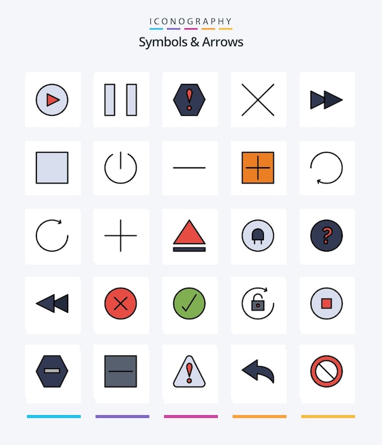 Pacote de ícones creative symbols arrows 25 line filled, como novo interruptor de subtração para frente menos