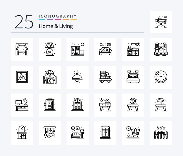 Vetor grátis pacote de ícones de 25 linhas para casa e vida, incluindo móveis de sofá para casa