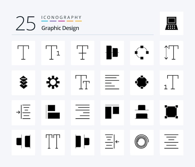 Vetor grátis pacote de ícones de design 25 solid glyph, incluindo caminho de fonte de alinhamento de escala de design