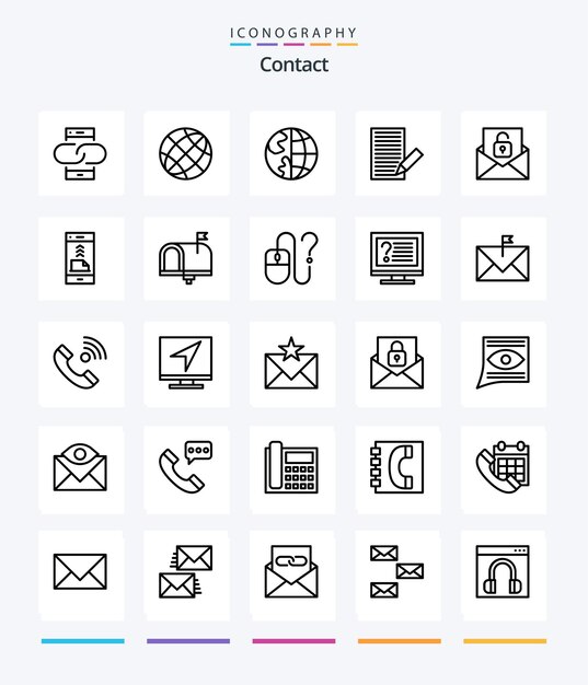 Pacote de ícones do Creative Contact 25 OutLine, como envelope de comunicação terrestre, receber envelope