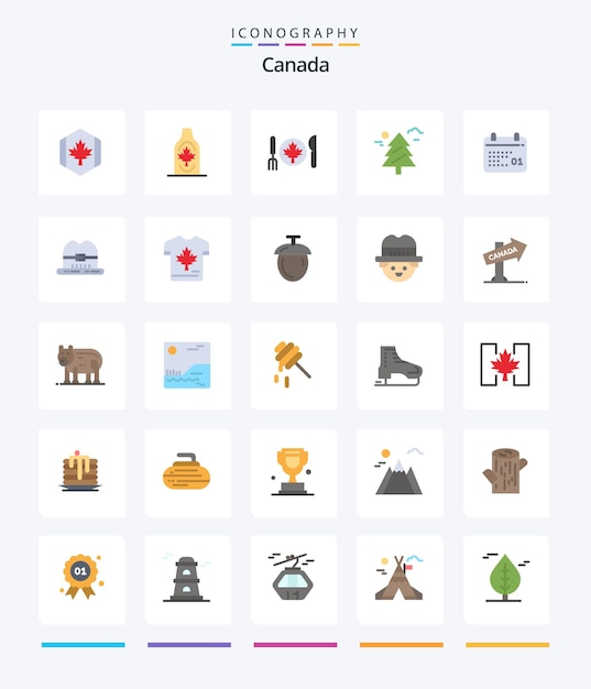 Pacote de ícones planos creative canada 25, como canadá árvore folha floresta canadá