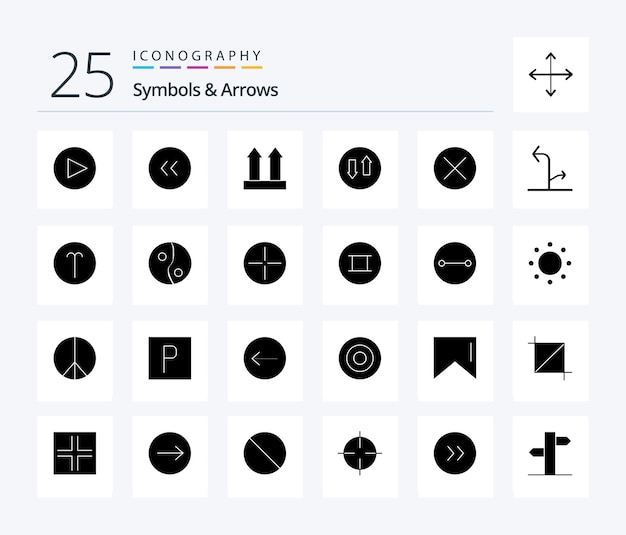 Vetor grátis pacote de ícones symbols arrows 25 solid glyph, incluindo navegação, fluxo de setas de transporte próximo