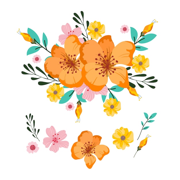 Pacote de ilustração de buquê floral 2d