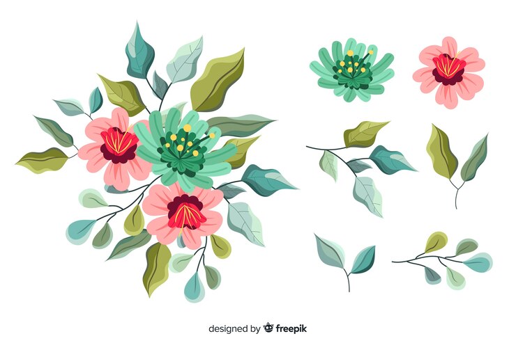 Vetor grátis pacote de ilustração de buquê floral 2d
