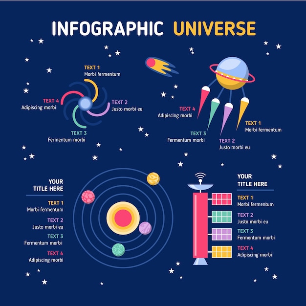 Pacote de infográfico de universo de design plano