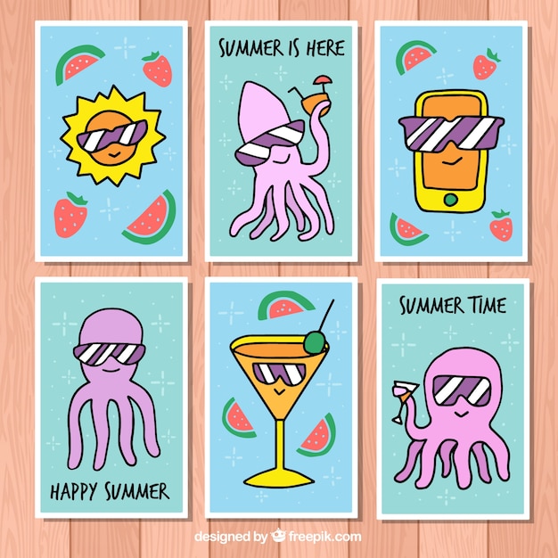 Pacote de lindos cartões de verão