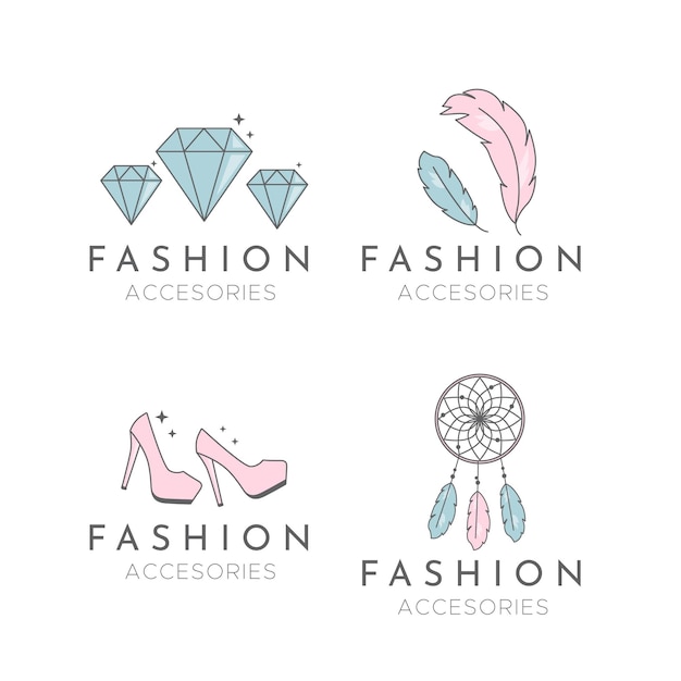 Vetor grátis pacote de logotipo de acessórios de moda plana