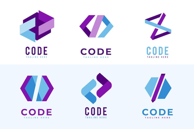 Vetor grátis pacote de logotipo de código plano