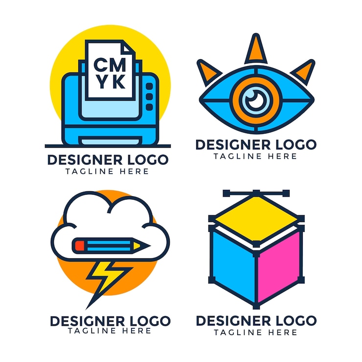 Vetor grátis pacote de logotipo de designer gráfico de design plano