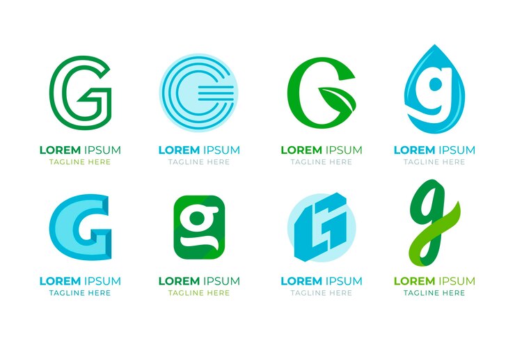 Vetor grátis pacote de logotipo de letra g de design plano