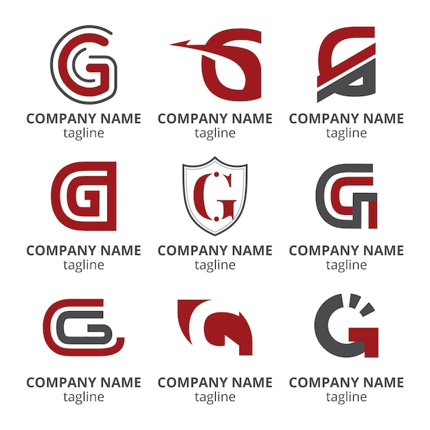 Vetor grátis pacote de logotipo de letra g de design plano