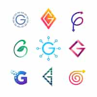 Vetor grátis pacote de logotipo de letra g de design plano