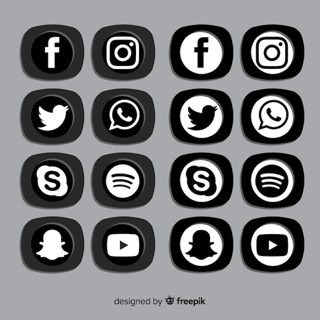 Vetor grátis pacote de logotipo de mídia social preto
