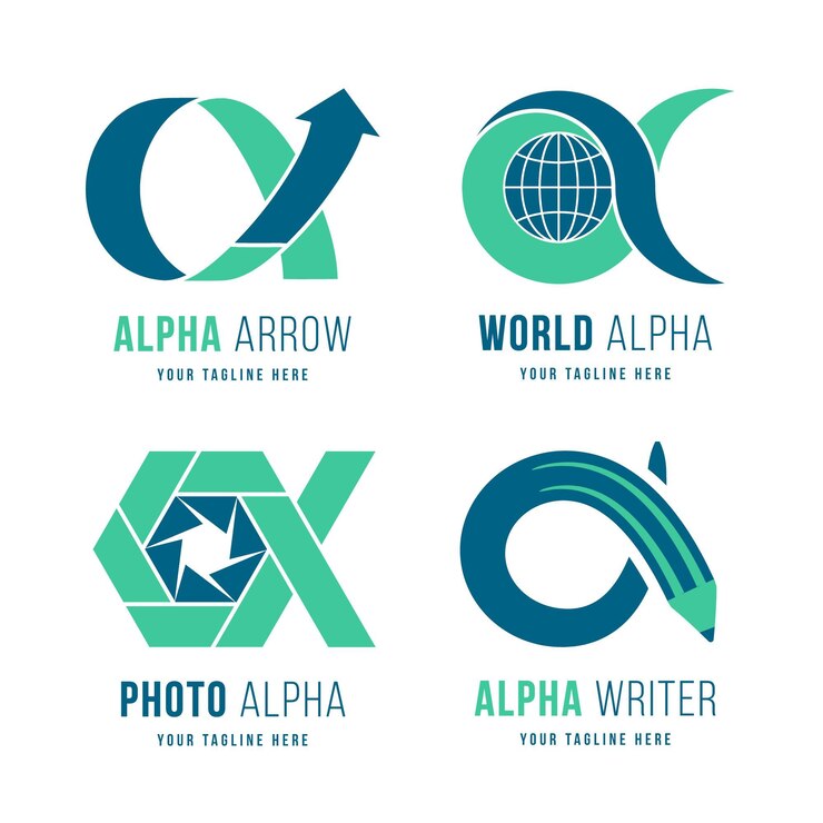 Vetor grátis pacote de logotipos alfa de design plano
