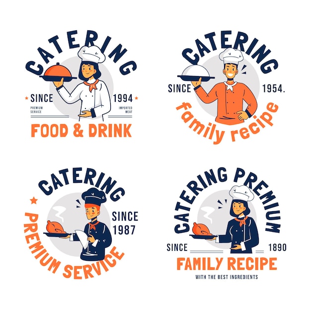 Vetor grátis pacote de logotipos de catering de design plano