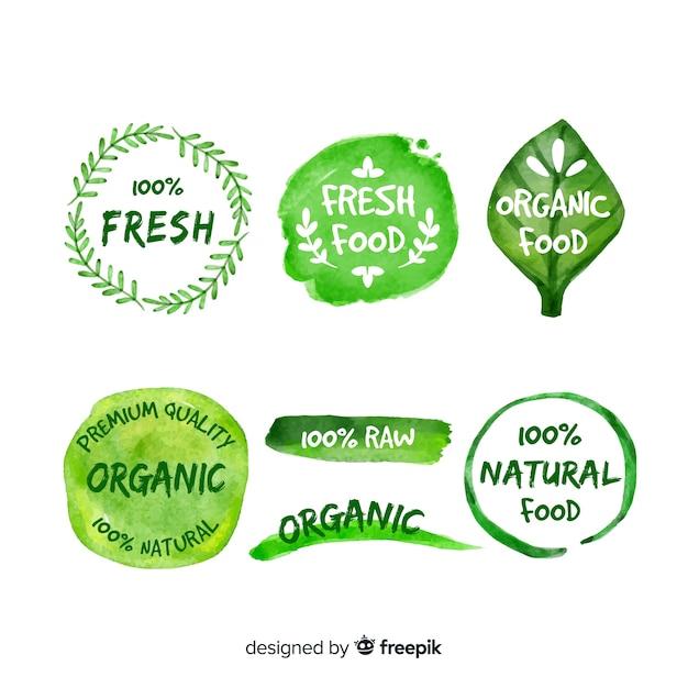 Pacote de logotipos de comida orgânica desenhada de mão