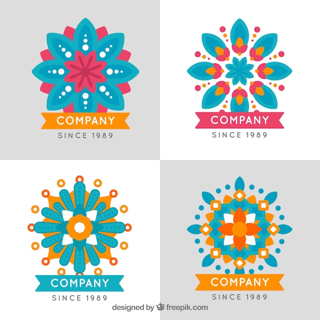 Vetor grátis pacote de logotipos de mandala em design plano