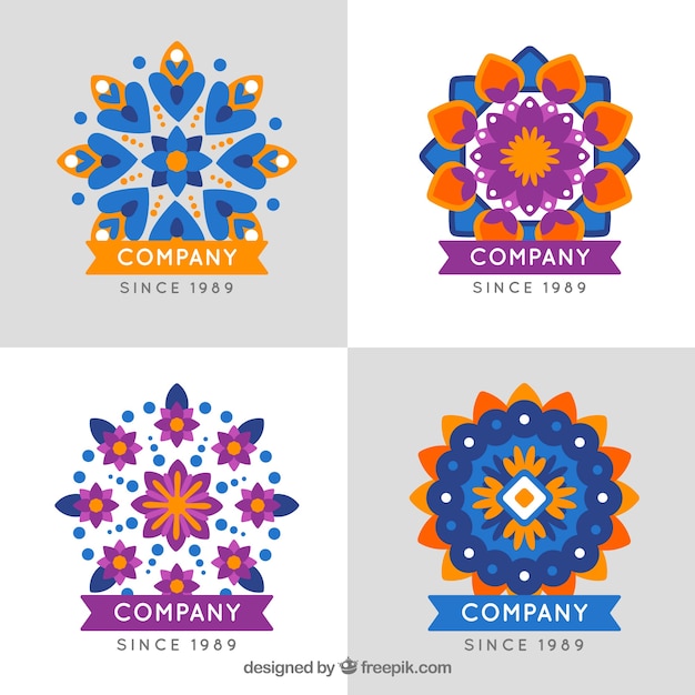 Pacote de logotipos de mandalas em design plano