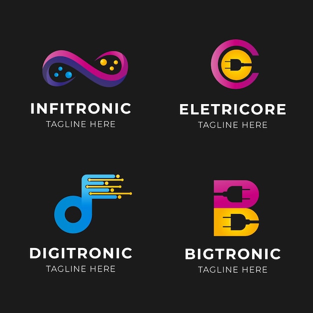 Vetor grátis pacote de logotipos eletrônicos gradientes