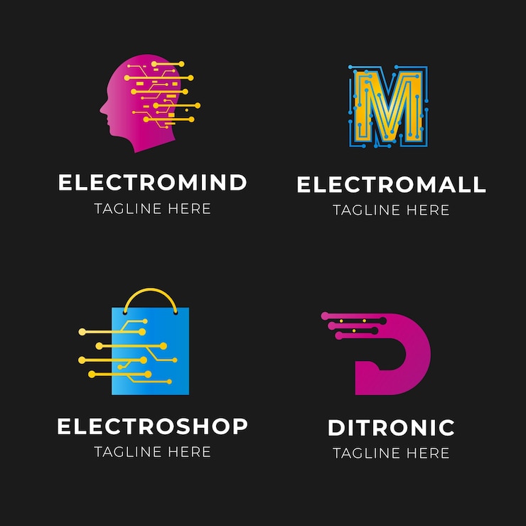Vetor grátis pacote de logotipos eletrônicos gradientes