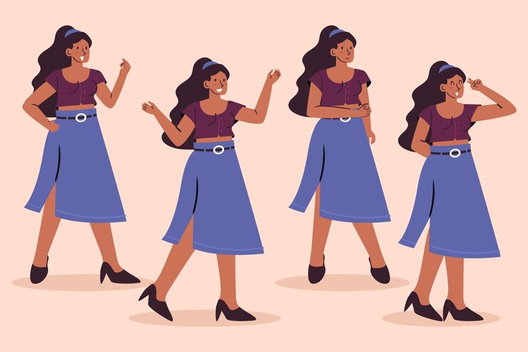 Vetor grátis pacote de menina preta lisa orgânica em poses diferentes