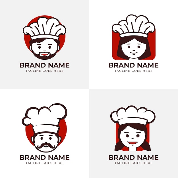 Vetor grátis pacote de modelos de logotipo de chef de design plano