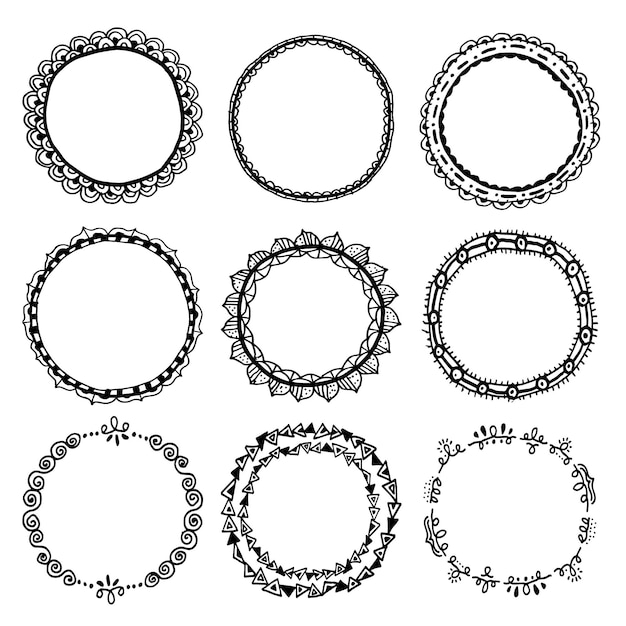 Pacote de molduras de doodle desenhado à mão para gravura