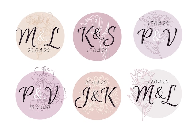 Pacote de monogramas de casamento floral