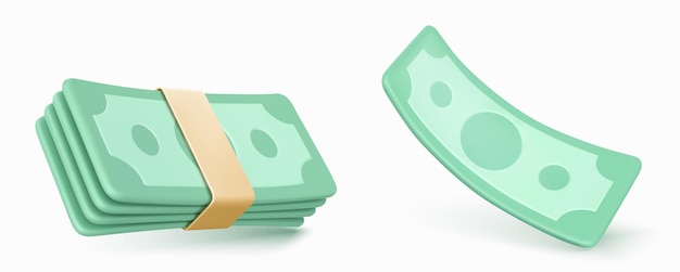 Pacote de notas de dólar e nota única