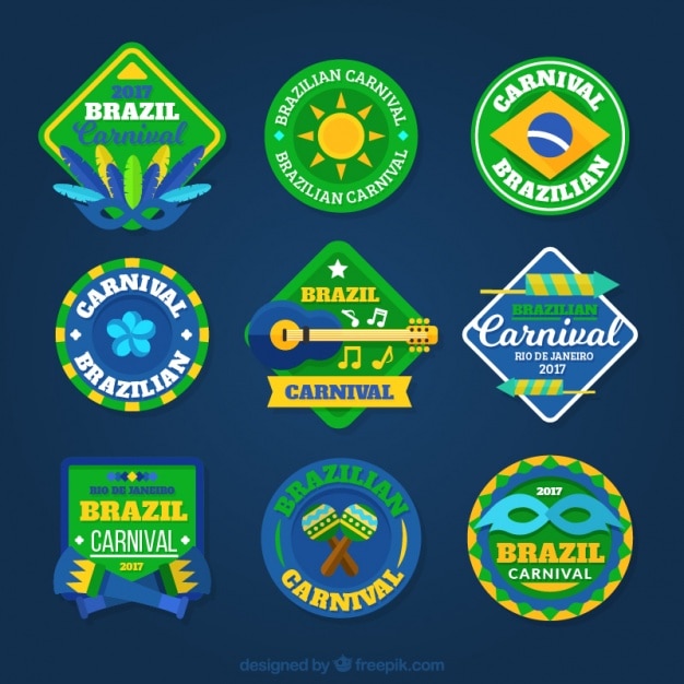 Pacote de nove etiquetas do carnaval brasileiro