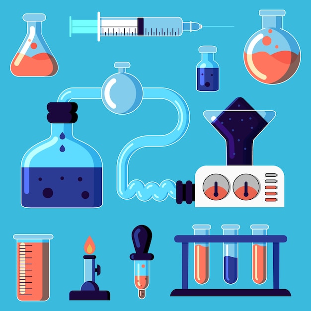 Pacote de objetos do laboratório de ciências