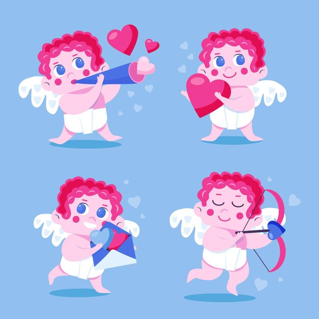 Vetor grátis pacote de personagens cupido do dia dos namorados