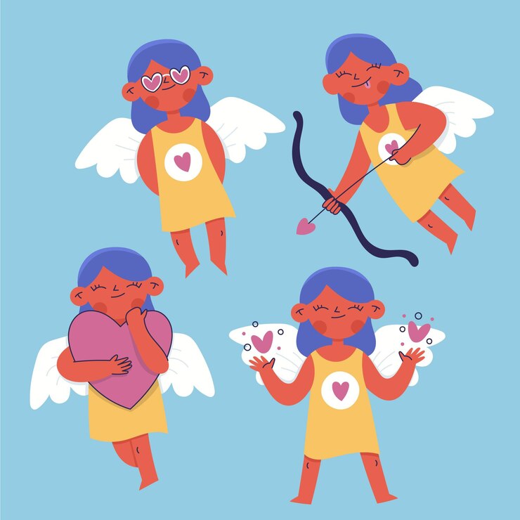 Vetor grátis pacote de personagens de cupido desenhado à mão