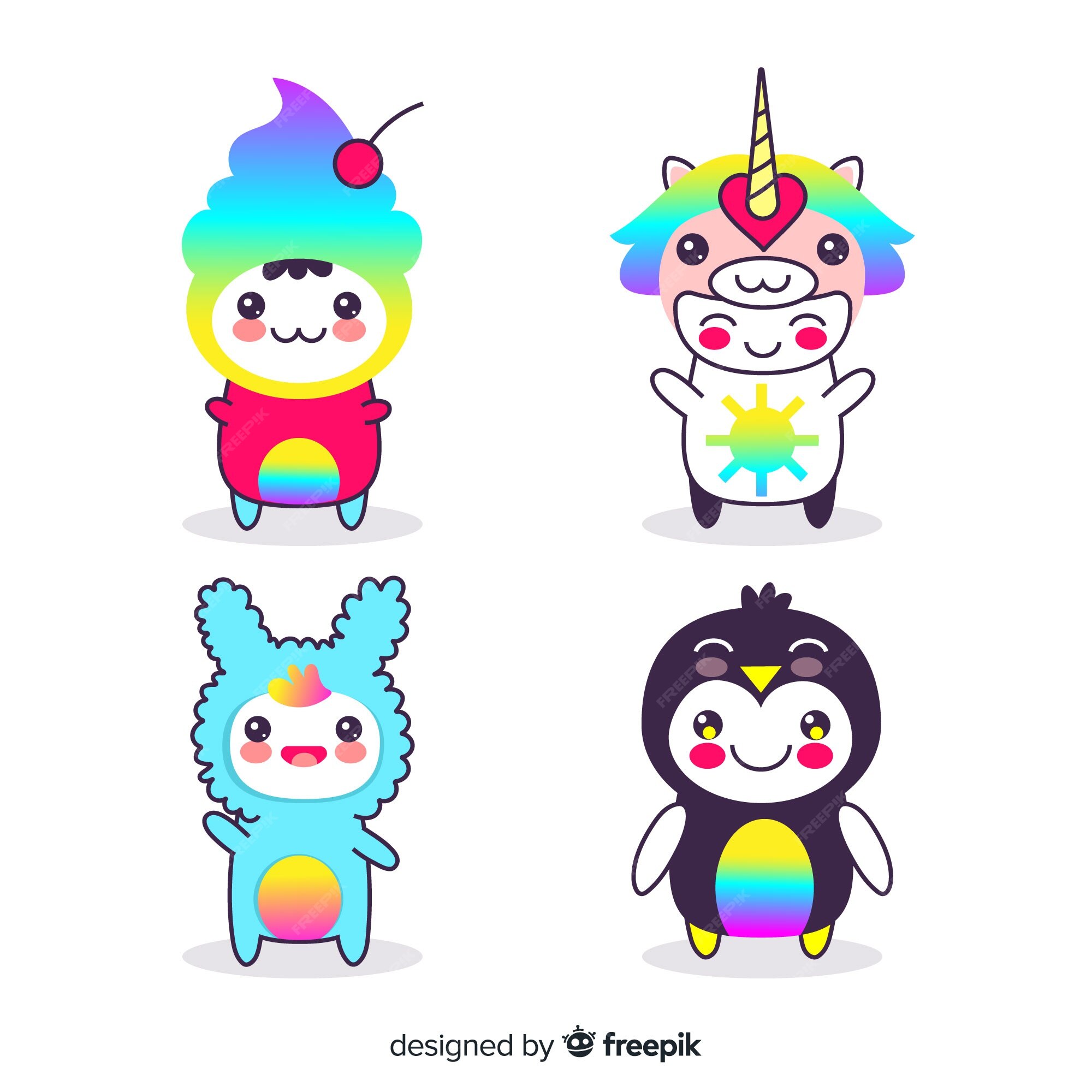 Pacote de kawaii de pessoas desenhadas a mão