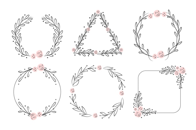 Pacote de quadros florais desenhados à mão