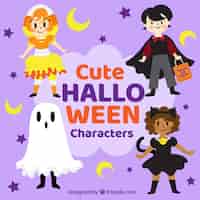 Vetor grátis pacote de quatro bonitos personagens de halloween