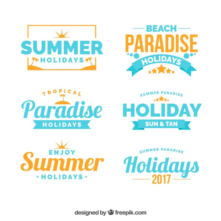 Vetor grátis pacote de seis adesivos de verão