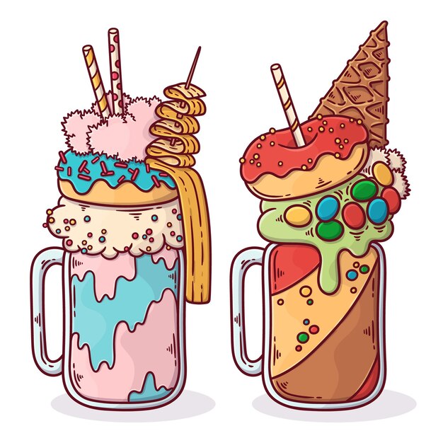 Pacote de shakes de monstro desenhado à mão