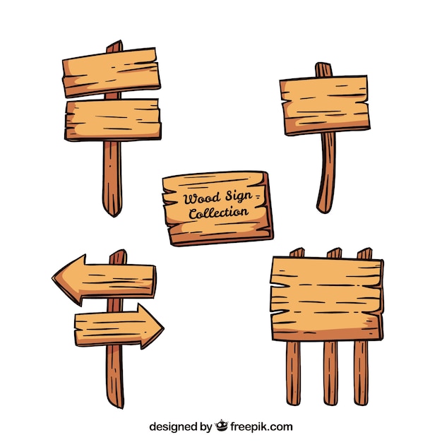 Vetor grátis pacote de sinais de madeira desenhados a mão