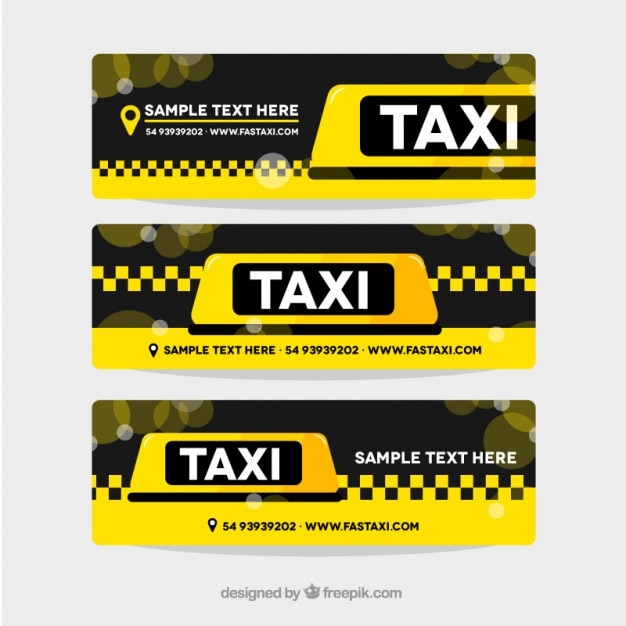 Vetor grátis pacote de três bandeiras de táxi amarelo